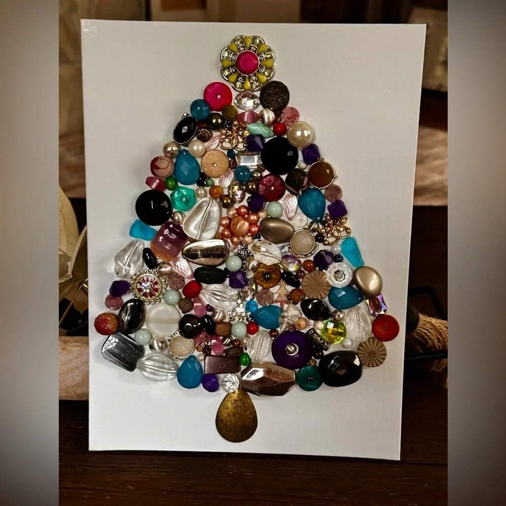 Handmade Colorful rustic beaded Christmas Tree Art - Picture 4 of 5